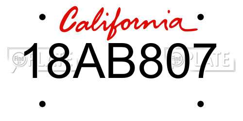 18AB807 California License Plate