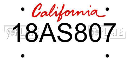 18AS807 California License Plate