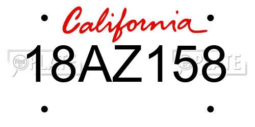 18AZ158 California License Plate