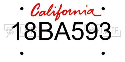18BA593 California License Plate