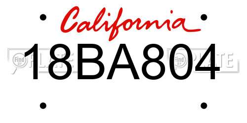 18BA804 California License Plate