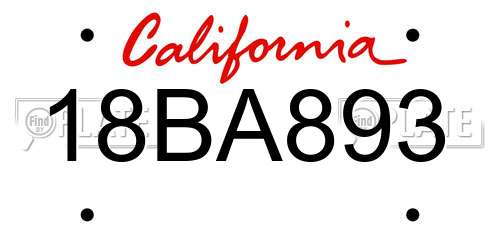 18BA893 California License Plate