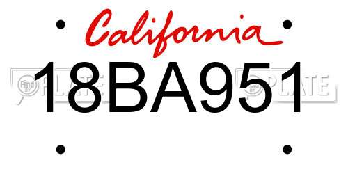 18BA951 California License Plate