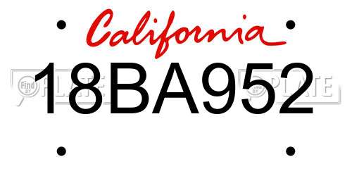 18BA952 California License Plate
