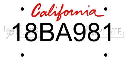 18BA981 California License Plate