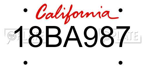 18BA987 California License Plate