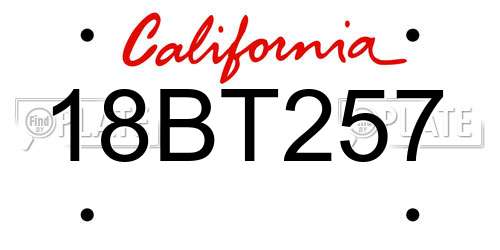 18BT257 California License Plate