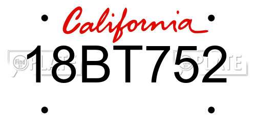 18BT752 California License Plate