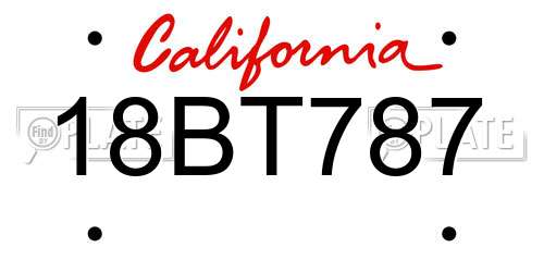 18BT787 California License Plate