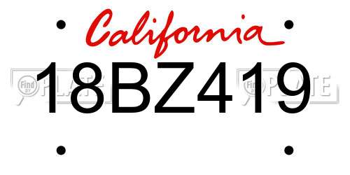 18BZ419 California License Plate