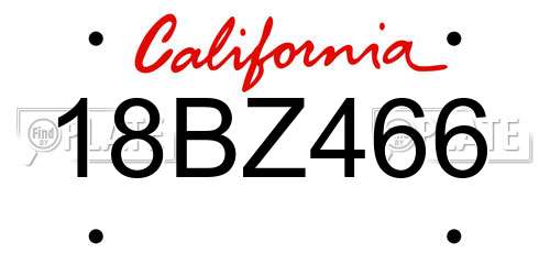 18BZ466 California License Plate