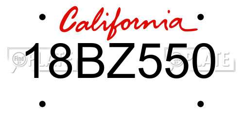 18BZ550 California License Plate