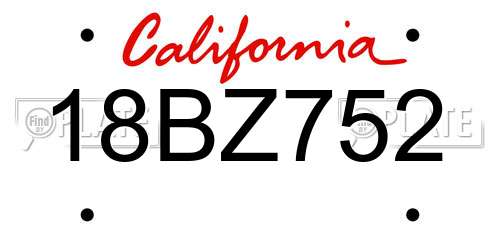 18BZ752 California License Plate