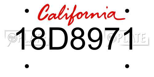 18D8971 California License Plate