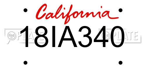 18IA340 California License Plate
