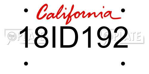 18ID192 California License Plate