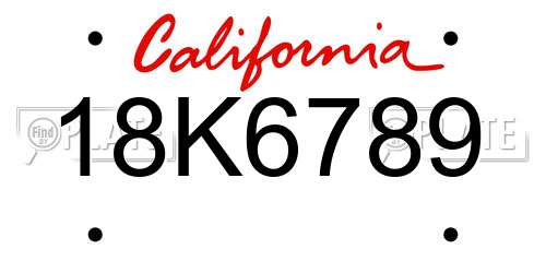 18K6789 California License Plate