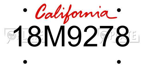 18M9278 California License Plate