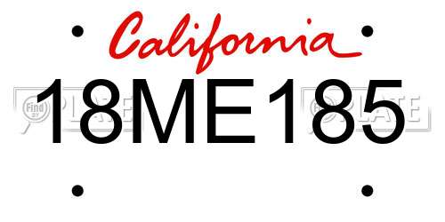 18ME185 California License Plate
