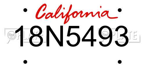 18N5493 California License Plate