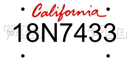 18N7433 California License Plate