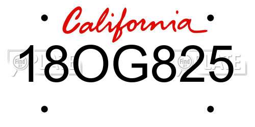 18OG825 California License Plate