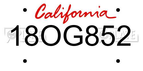 18OG852 California License Plate
