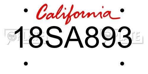18SA893 California License Plate