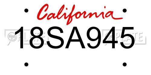 18SA945 California License Plate