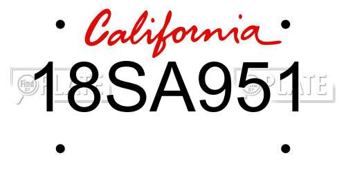 18SA951 California License Plate