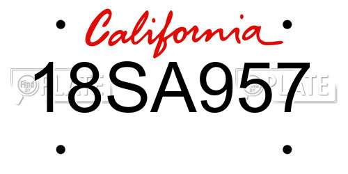 18SA957 California License Plate