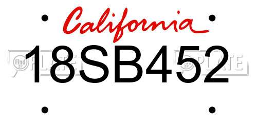 18SB452 California License Plate