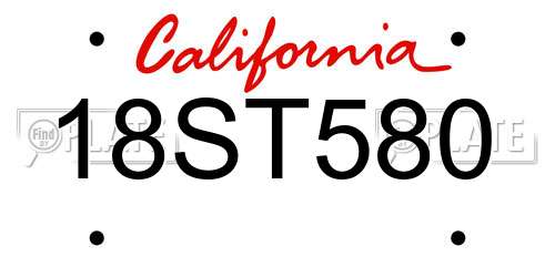18ST580 California License Plate