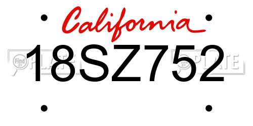 18SZ752 California License Plate