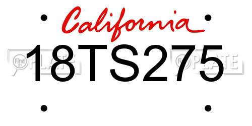18TS275 California License Plate