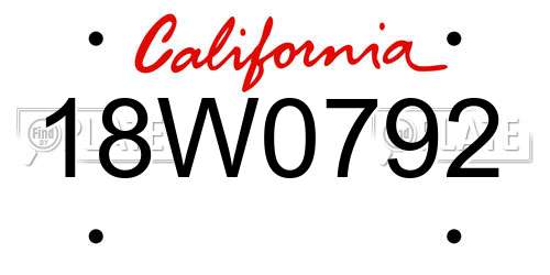 18W0792 California License Plate