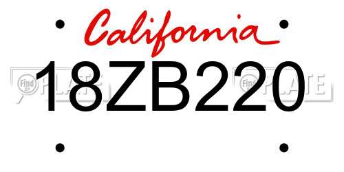 18ZB220 California License Plate