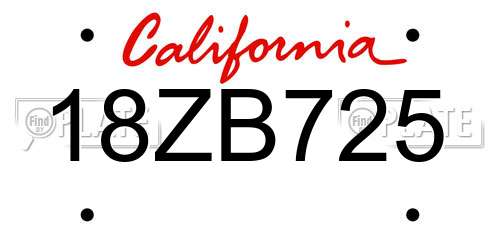 18ZB725 California License Plate