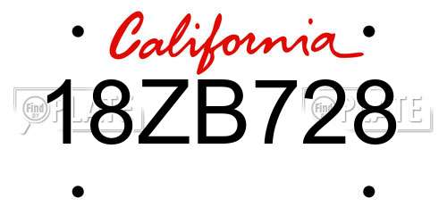18ZB728 California License Plate