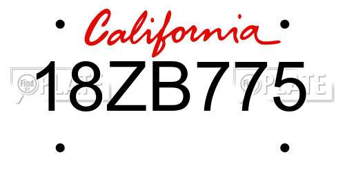 18ZB775 California License Plate