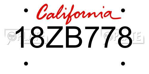 18ZB778 California License Plate