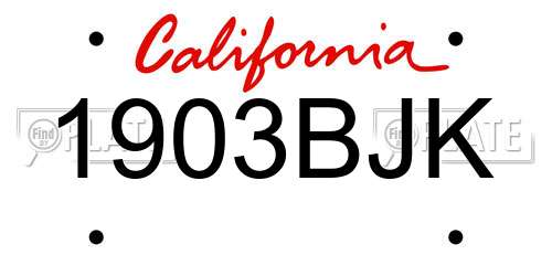 1903BJK California License Plate