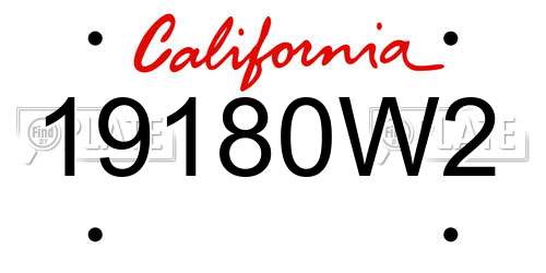 19180W2 California License Plate