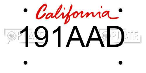 191AAD California License Plate