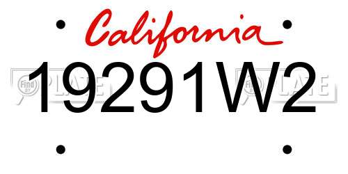19291W2 California License Plate