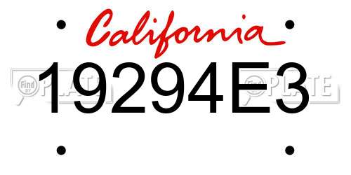 19294E3 California License Plate