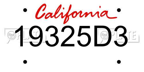 19325D3 California License Plate