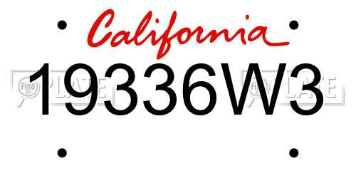 19336W3 California License Plate