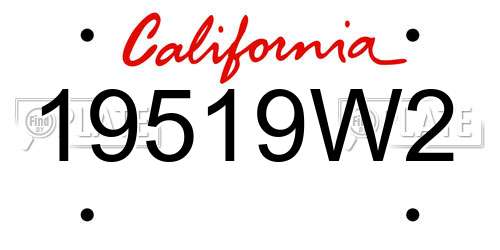 19519W2 California License Plate