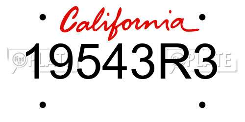 19543R3 California License Plate